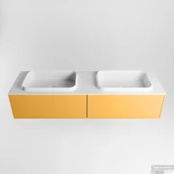 Badkamermeubelset Mondiaz Erin 150 Cm Met 2 Lades Met RIDGE Wastafel Dubbel Talc Met 2 Kraangaten Greeploos Mat Ocher -Zalig Baden Verkoopwinkel erin ocher ridge talc google 3 0027