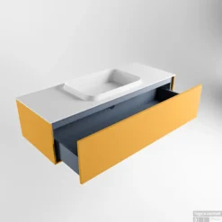 Badkamermeubelset Mondiaz Erin 120 Cm Met 1 Lade Met RIDGE Wastafel Midden Talc Zonder Kraangaten Greeploos Mat Ocher -Zalig Baden Verkoopwinkel erin ocher ridge talc google 5 0006