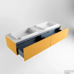 Badkamermeubelset Mondiaz Erin 150 Cm Met 2 Lades Met RIDGE Wastafel Dubbel Talc Met 2 Kraangaten Greeploos Mat Ocher -Zalig Baden Verkoopwinkel erin ocher ridge talc google 5 0027