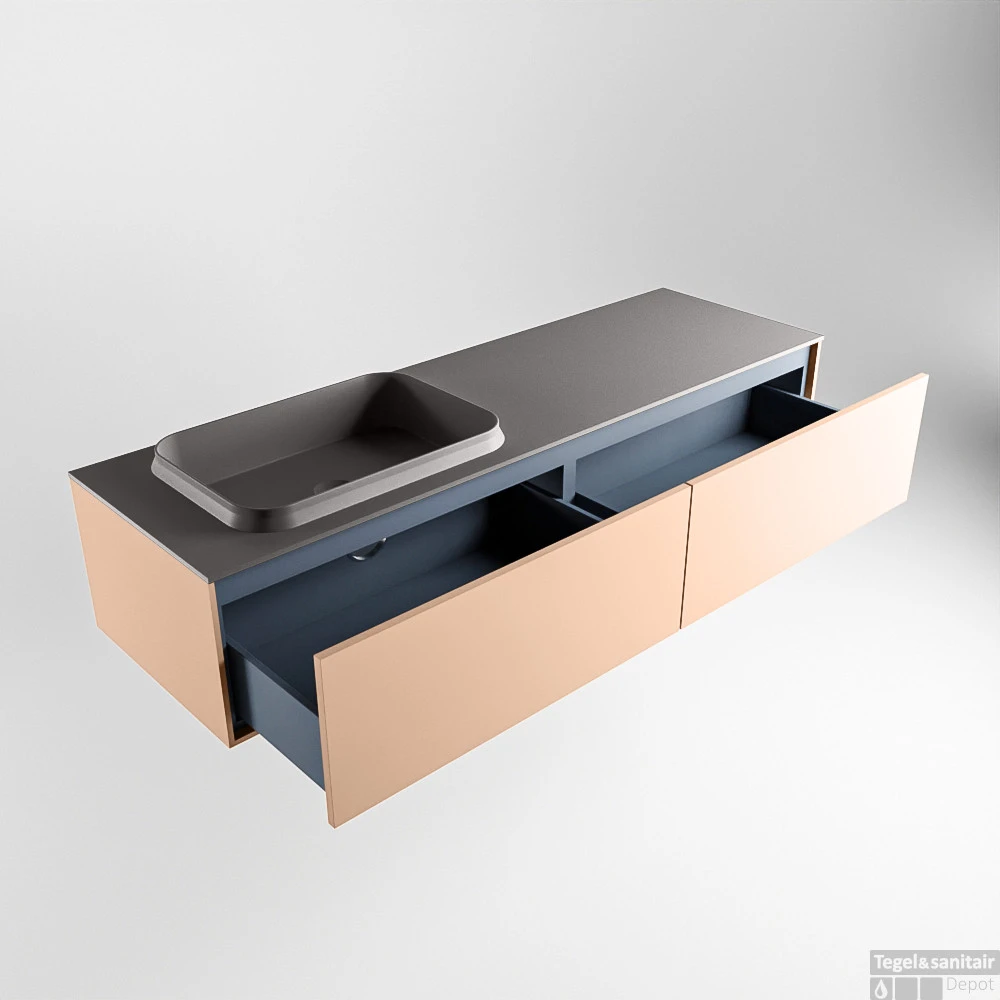 Badkamermeubelset Mondiaz Erin 150 Cm Met 2 Lades Met RIDGE Wastafel Links Dark Grey Zonder Kraangaten Greeploos Mat Rosee 4 Badkamermeubelset Mondiaz Erin 150 Cm Met 2 Lades Met RIDGE Wastafel Links Dark Grey Zonder Kraangaten Greeploos Mat Rosee - Afbeelding 4