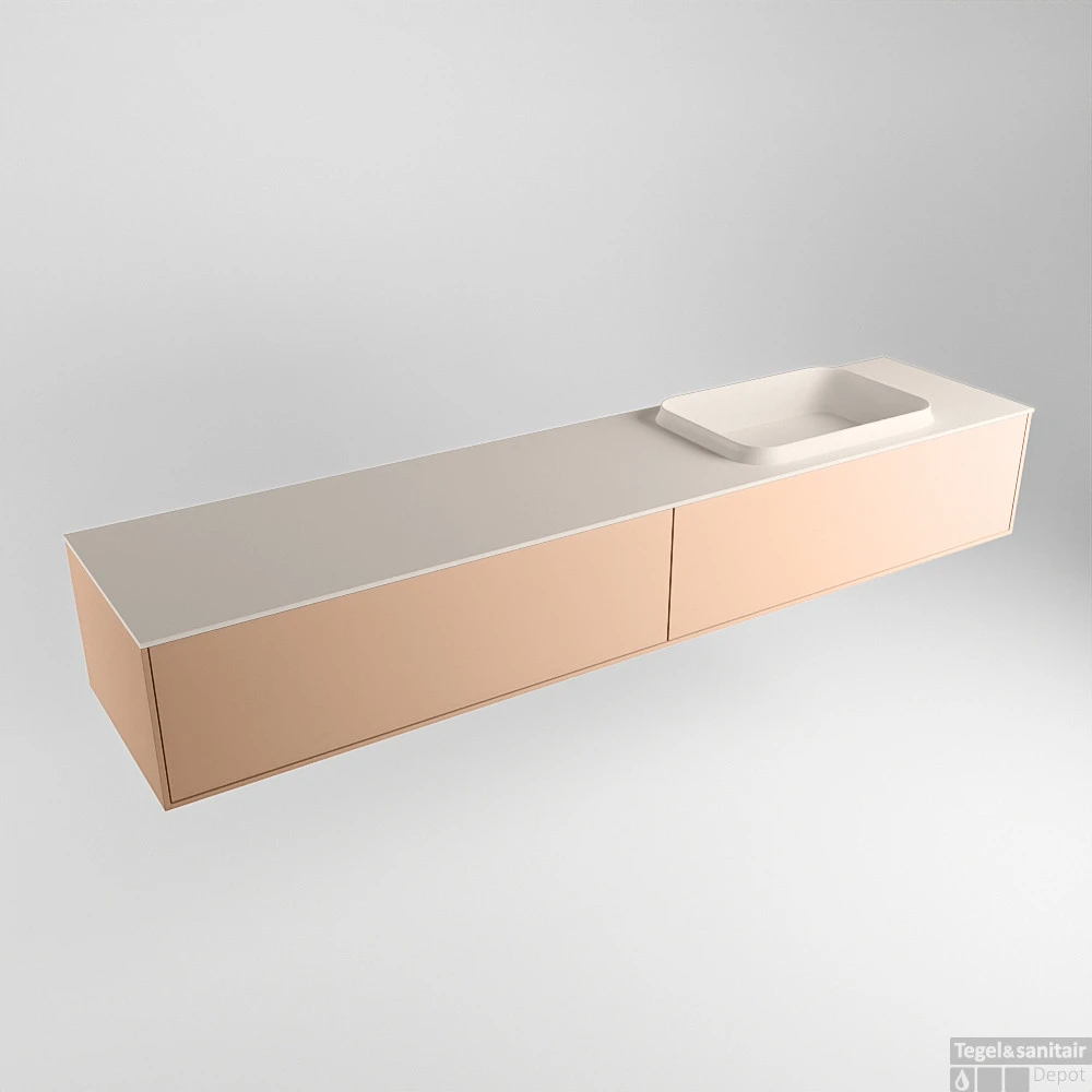 Badkamermeubelset Mondiaz Erin 200 Cm Met 2 Lades Met RIDGE Wastafel Rechts Linen Met 1 Kraangat Greeploos Mat Rosee 3 Badkamermeubelset Mondiaz Erin 200 Cm Met 2 Lades Met RIDGE Wastafel Rechts Linen Met 1 Kraangat Greeploos Mat Rosee - Afbeelding 3