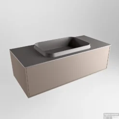 Badkamermeubelset Mondiaz Erin 100 Cm Met 1 Lade Met RIDGE Wastafel Midden Dark Grey Zonder Kraangaten Greeploos Mat Smoke -Zalig Baden Verkoopwinkel erin smoke ridge dark grey google 1 0004