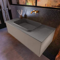 Badkamermeubelset Mondiaz Erin 100 Cm Met 1 Lade Met RIDGE Wastafel Midden Dark Grey Zonder Kraangaten Greeploos Mat Smoke -Zalig Baden Verkoopwinkel erin smoke ridge dark grey top 0004