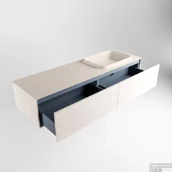 Badkamermeubelset Mondiaz Erin 150 Cm Met 2 Lades Met RIDGE Wastafel Rechts Linen Zonder Kraangaten Greeploos Mat Underlayment -Zalig Baden Verkoopwinkel erin underlayment ridge linen google 5 0023