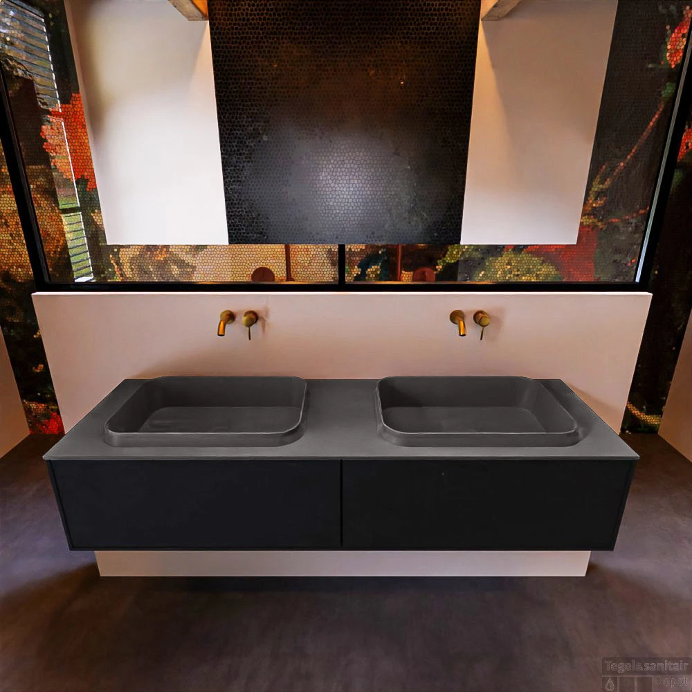 Badkamermeubelset Mondiaz Erin 150 Cm Met 2 Lades Met RIDGE Wastafel Dubbel Dark Grey Zonder Kraangaten Greeploos Mat Urban 1 Badkamermeubelset Mondiaz Erin 150 Cm Met 2 Lades Met RIDGE Wastafel Dubbel Dark Grey Zonder Kraangaten Greeploos Mat Urban