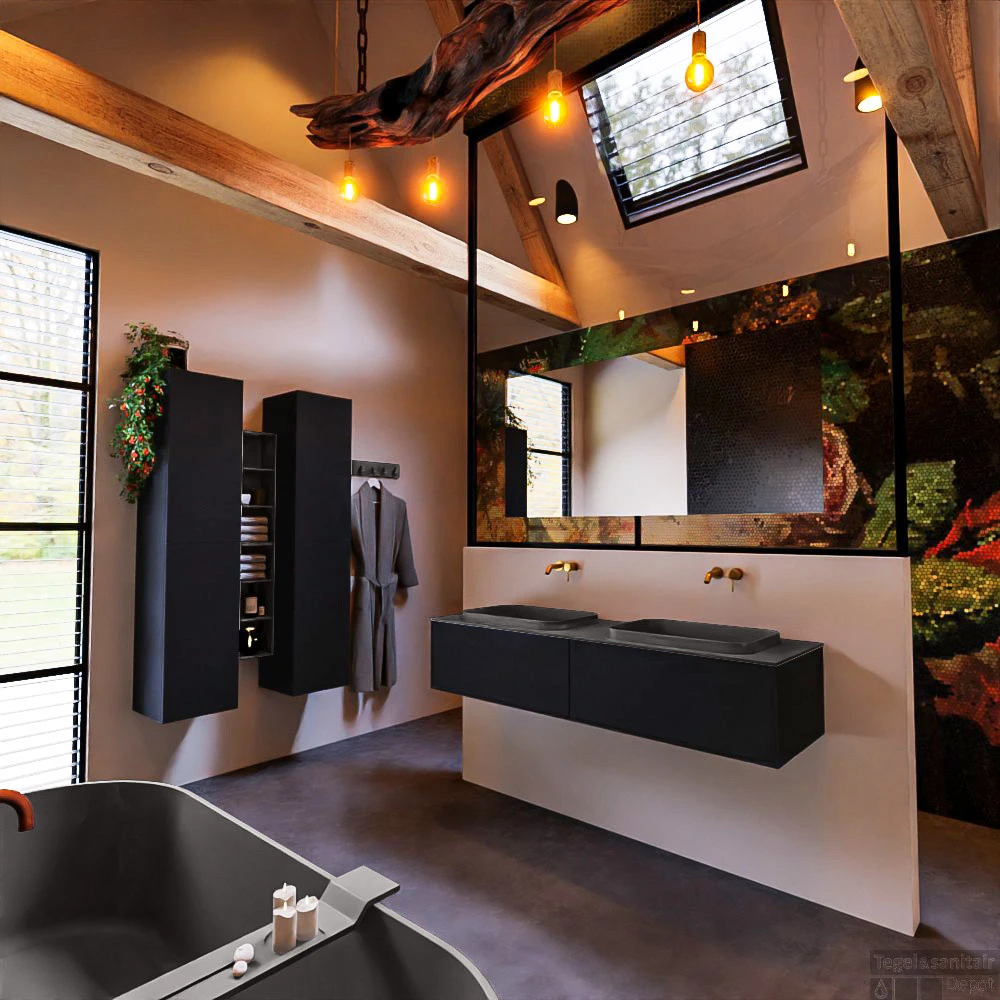 Badkamermeubelset Mondiaz Erin 150 Cm Met 2 Lades Met RIDGE Wastafel Dubbel Dark Grey Zonder Kraangaten Greeploos Mat Urban 2 Badkamermeubelset Mondiaz Erin 150 Cm Met 2 Lades Met RIDGE Wastafel Dubbel Dark Grey Zonder Kraangaten Greeploos Mat Urban - Afbeelding 2