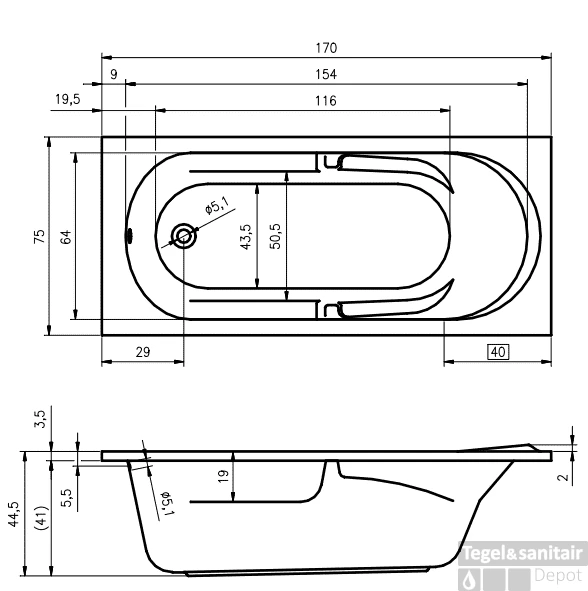 Ligbad Riho Future 170x75 Cm Wit 2 Ligbad Riho Future 170x75 Cm Wit - Afbeelding 2