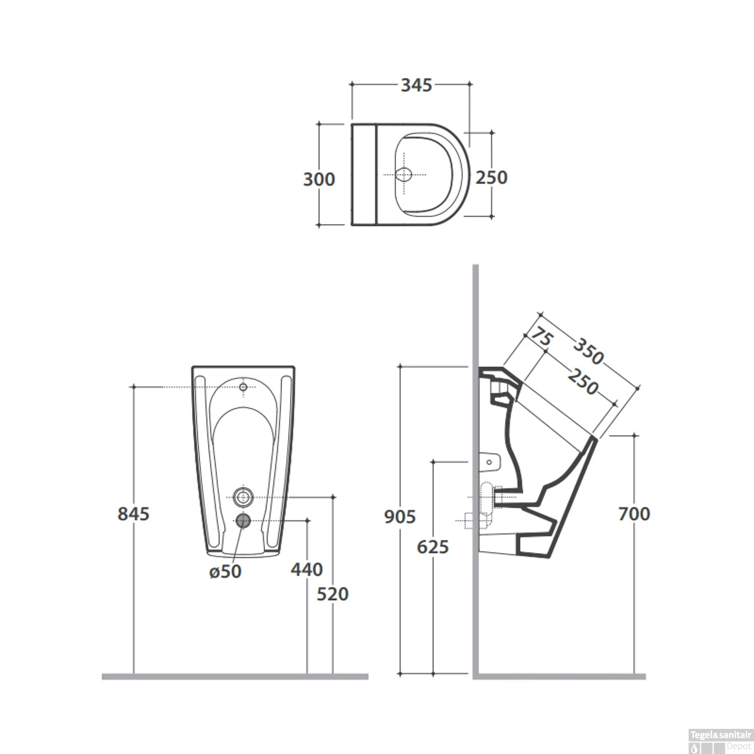 Hangend Urinoir Globo Forty3 30x35x56cm Rimless Mat Zwart 2 Hangend Urinoir Globo Forty3 30x35x56cm Rimless Mat Zwart - Afbeelding 2