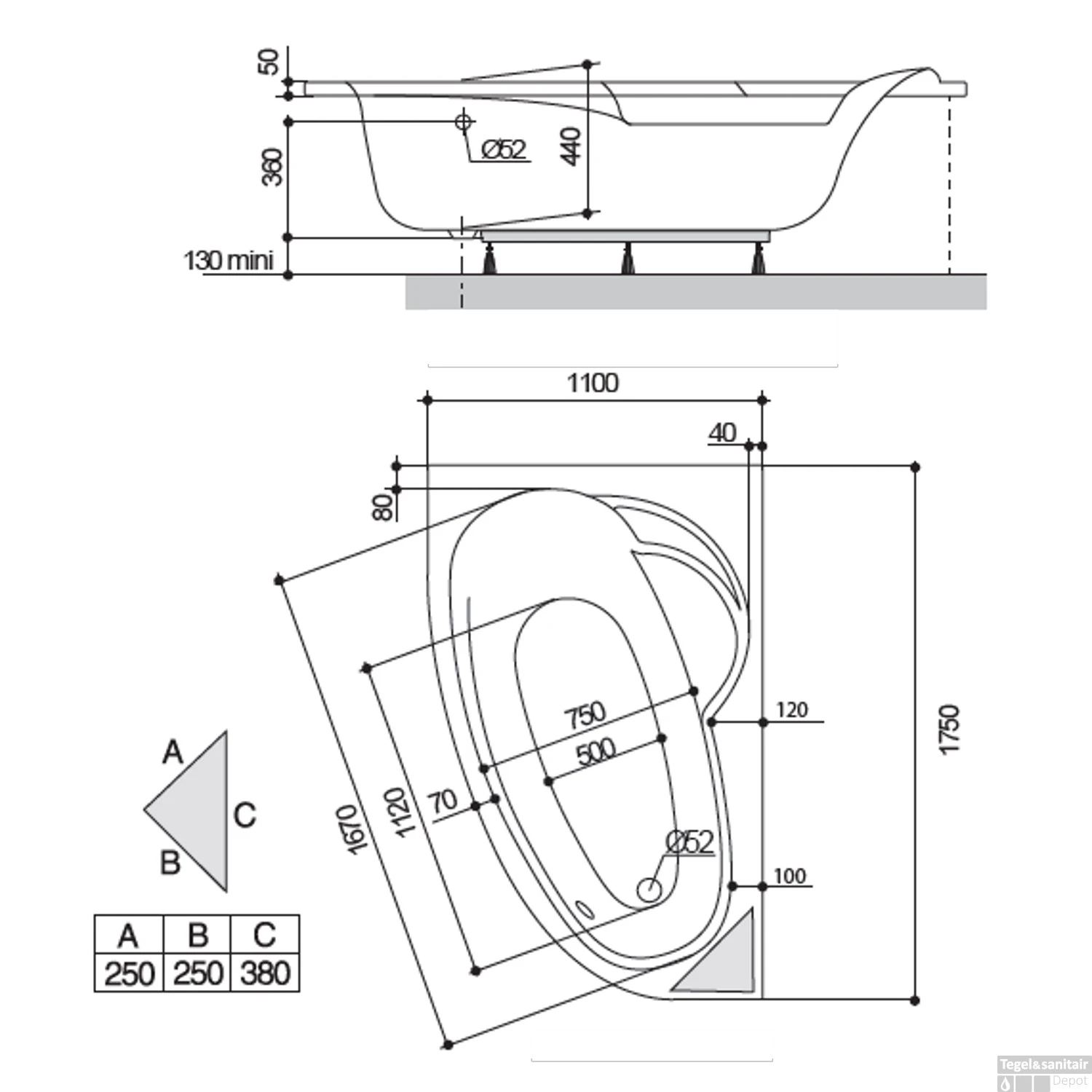 Hoekbad Allibert Ladvia 175x110 Asymmetrisch Rechts 3 Hoekbad Allibert Ladvia 175x110 Asymmetrisch Rechts - Afbeelding 3
