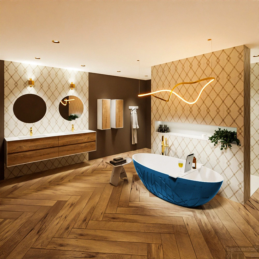 HOLM Vrijstaand Bad 180x85cm Kleur Jeans / Talc 2 HOLM Vrijstaand Bad 180x85cm Kleur Jeans / Talc - Afbeelding 2