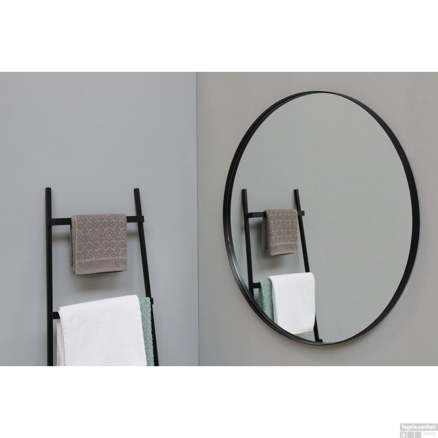 Ink Spiegel Rond Mat Zwart Aluminium Kader 120 X 3,5 Cm