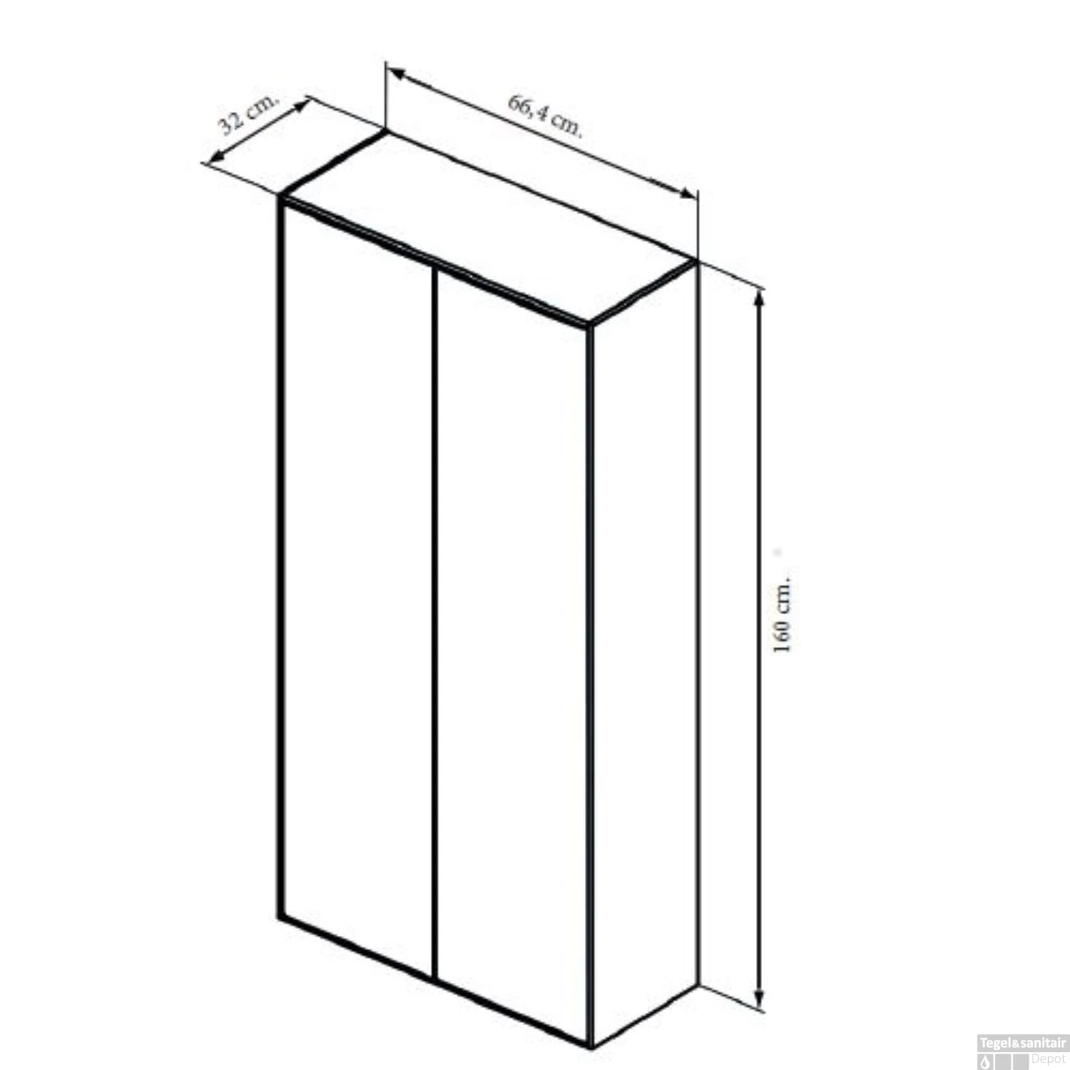 Kolomkast Sanicare Q1/Q12/Q17 2-Deurs Soft-Closing Chromen Greep 160x67x32 Cm Belluno - Afbeelding 3