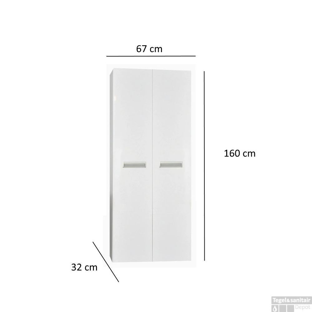 Kolomkast Sanicare Q2/Q3/Q8 2-Deurs Soft-Closing 160x67x32 Cm Belluno - Afbeelding 3