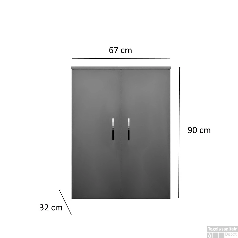 Kolomkast Sanicare Q6/Q14/Q16 2-Deurs Soft-Closing Chromen Greep 90x67x32 Cm Schots-Eiken - Afbeelding 2