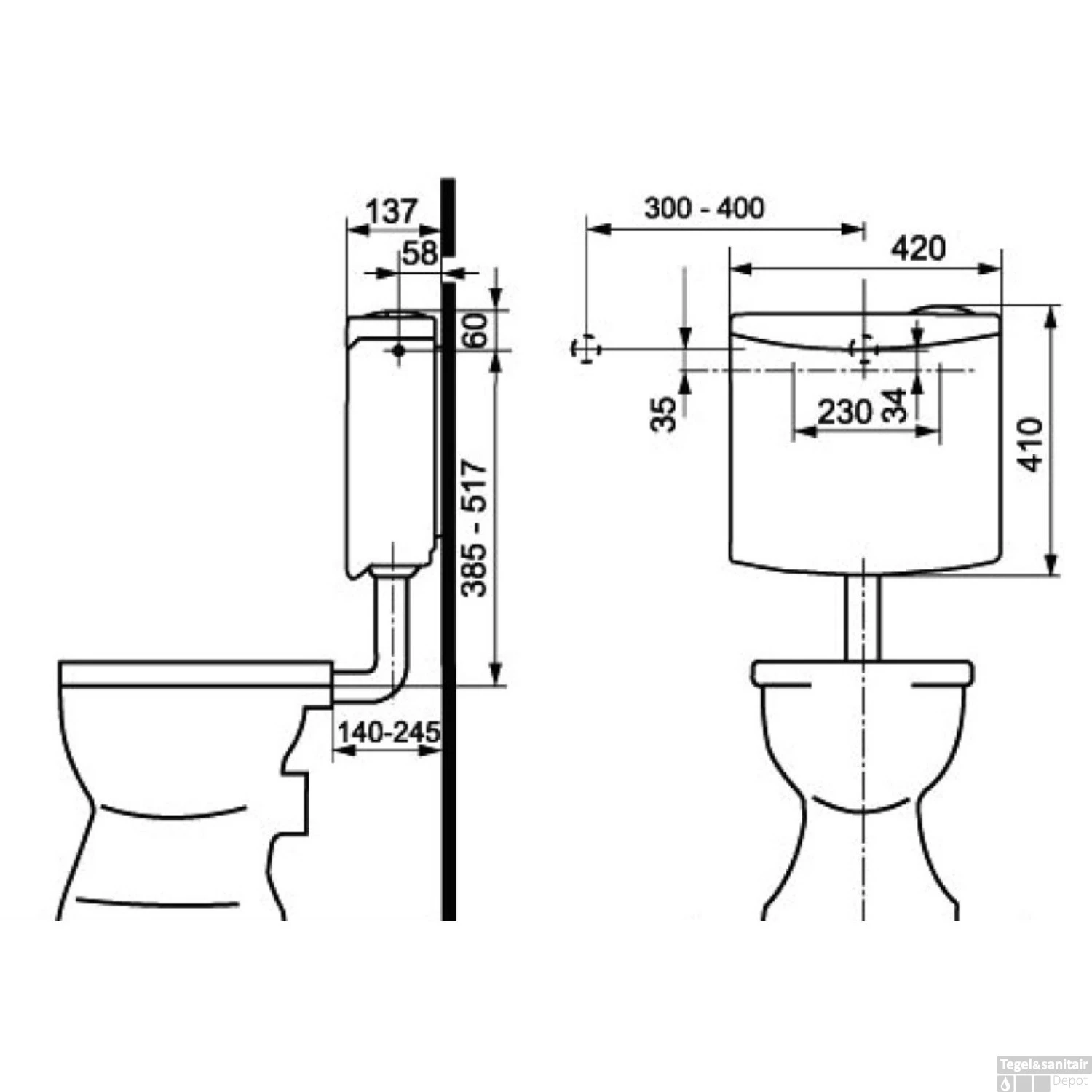 Laaghangend Reservoir Plieger Weser Dualflush 3-6/9L Instelbaar Pergamon 2 Laaghangend Reservoir Plieger Weser Dualflush 3-6/9L Instelbaar Pergamon - Afbeelding 2