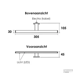 LED Spiegellamp Boss & Wessing 30cm 230V 5W 4000K Chroom 5 LED Spiegellamp Boss & Wessing 30cm 230V 5W 4000K Chroom -Zalig Baden Verkoopwinkel lamp afmetingen