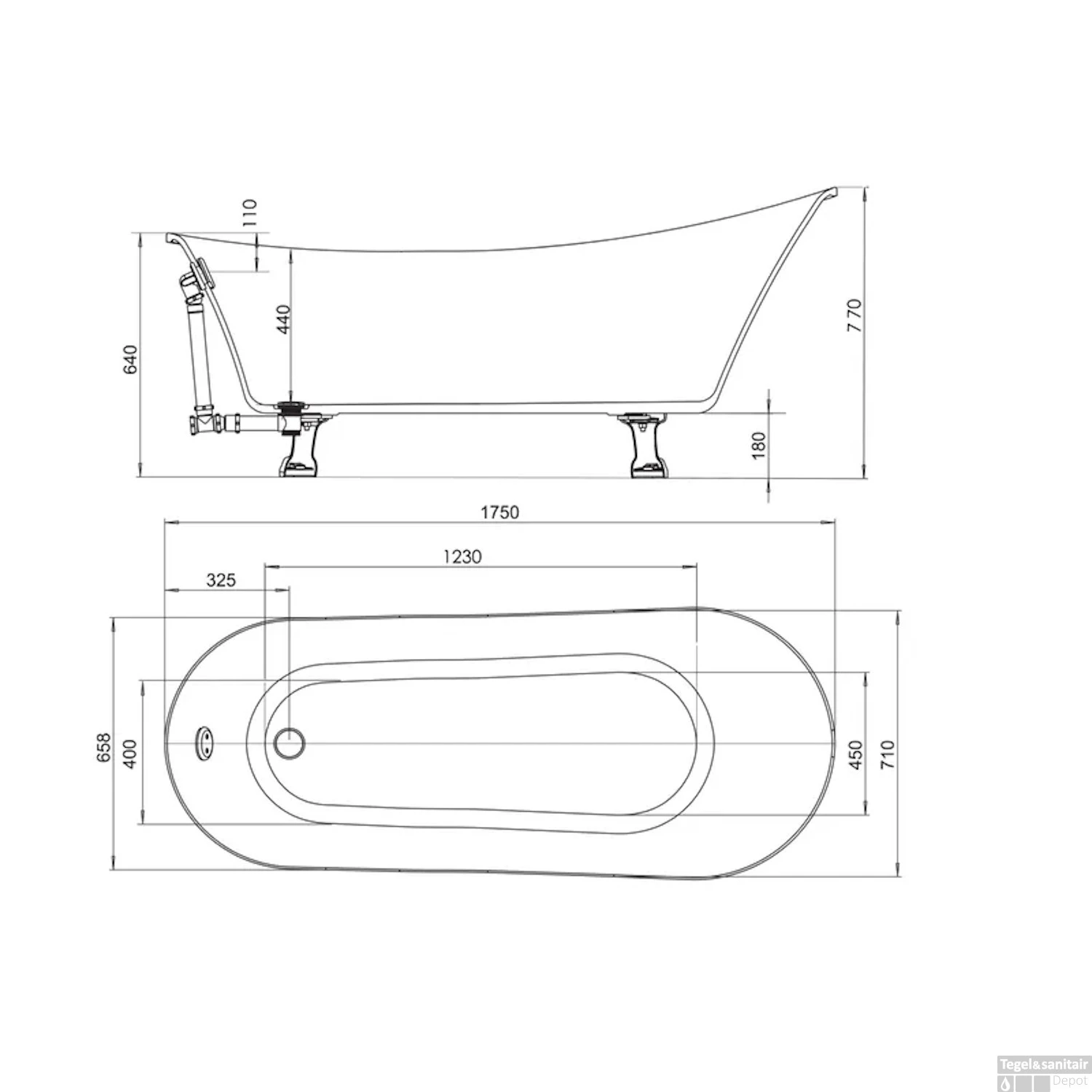 Ligbad Allibert Kara Met Leeuwenpoten Silver 175x71x77 Cm Wit 2 Ligbad Allibert Kara Met Leeuwenpoten Silver 175x71x77 Cm Wit - Afbeelding 2