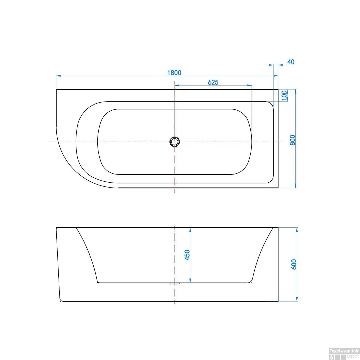 Ligbad Best Design Munster Half Vrijstaand 180x80 Rechts Glans Wit - Afbeelding 2
