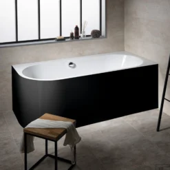 Ligbad Polysan Astra 160x75x60 Cm Asymmetrisch Rechts Zwart Wit