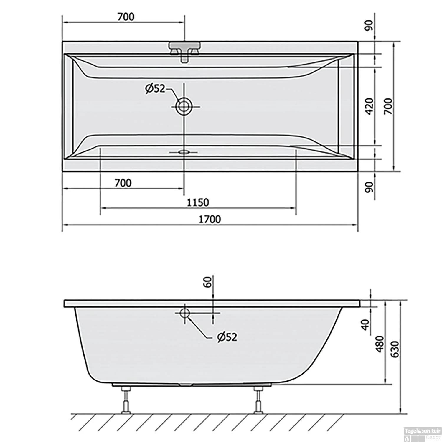 Ligbad Polysan Cleo Inbouw 170x70x48 Cm Wit 6 Ligbad Polysan Cleo Inbouw 170x70x48 Cm Wit - Afbeelding 6