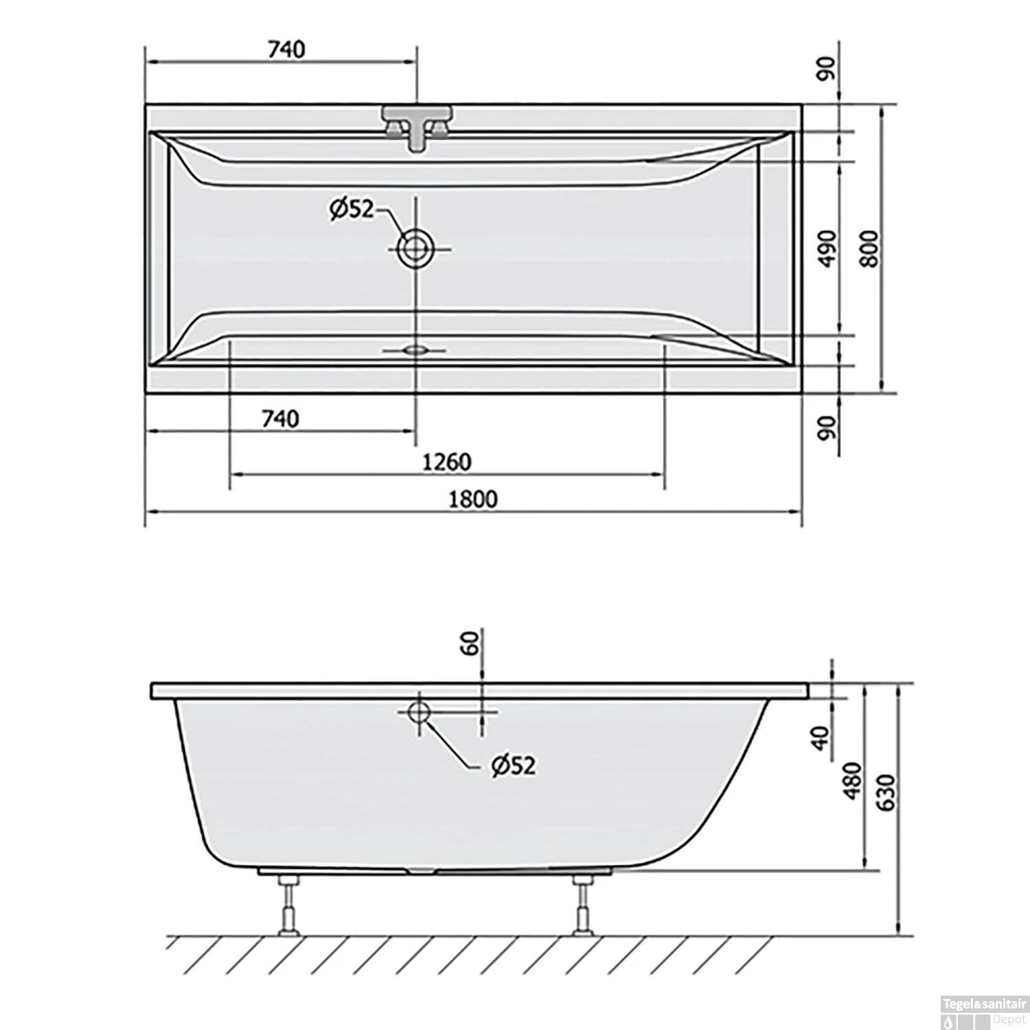 Ligbad Polysan Cleo Inbouw 180x80x48 Cm Mat Zwart 2 Ligbad Polysan Cleo Inbouw 180x80x48 Cm Mat Zwart - Afbeelding 2