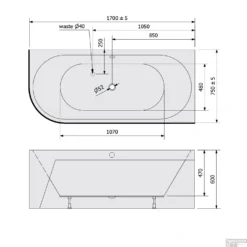 Ligbad Polysan Viva 170x75x60 Cm Asymmetrisch Rechts Zwart / Wit -Zalig Baden Verkoopwinkel ligbad polysan viva 170x75x60 cm asymmetrisch rechts zwart wit sph78119mb tech