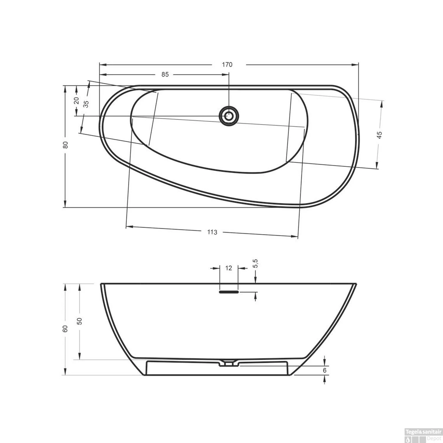 Ligbad Riho Granada Vrijstaand Rechts 170x80 Cm Mat Wit 4 Ligbad Riho Granada Vrijstaand Rechts 170x80 Cm Mat Wit - Afbeelding 4