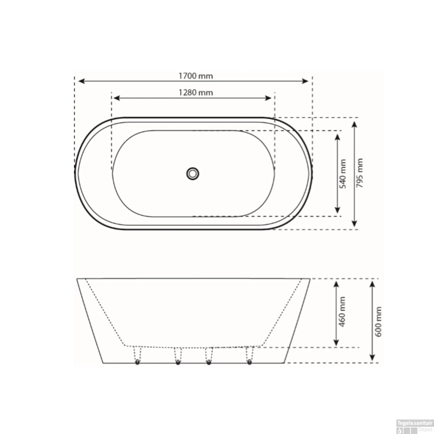 Ligbad Vrijstaand Boss & Wessing 170x80x59 Cm Inclusief Overloop Wit 4 Ligbad Vrijstaand Boss & Wessing 170x80x59 Cm Inclusief Overloop Wit - Afbeelding 4
