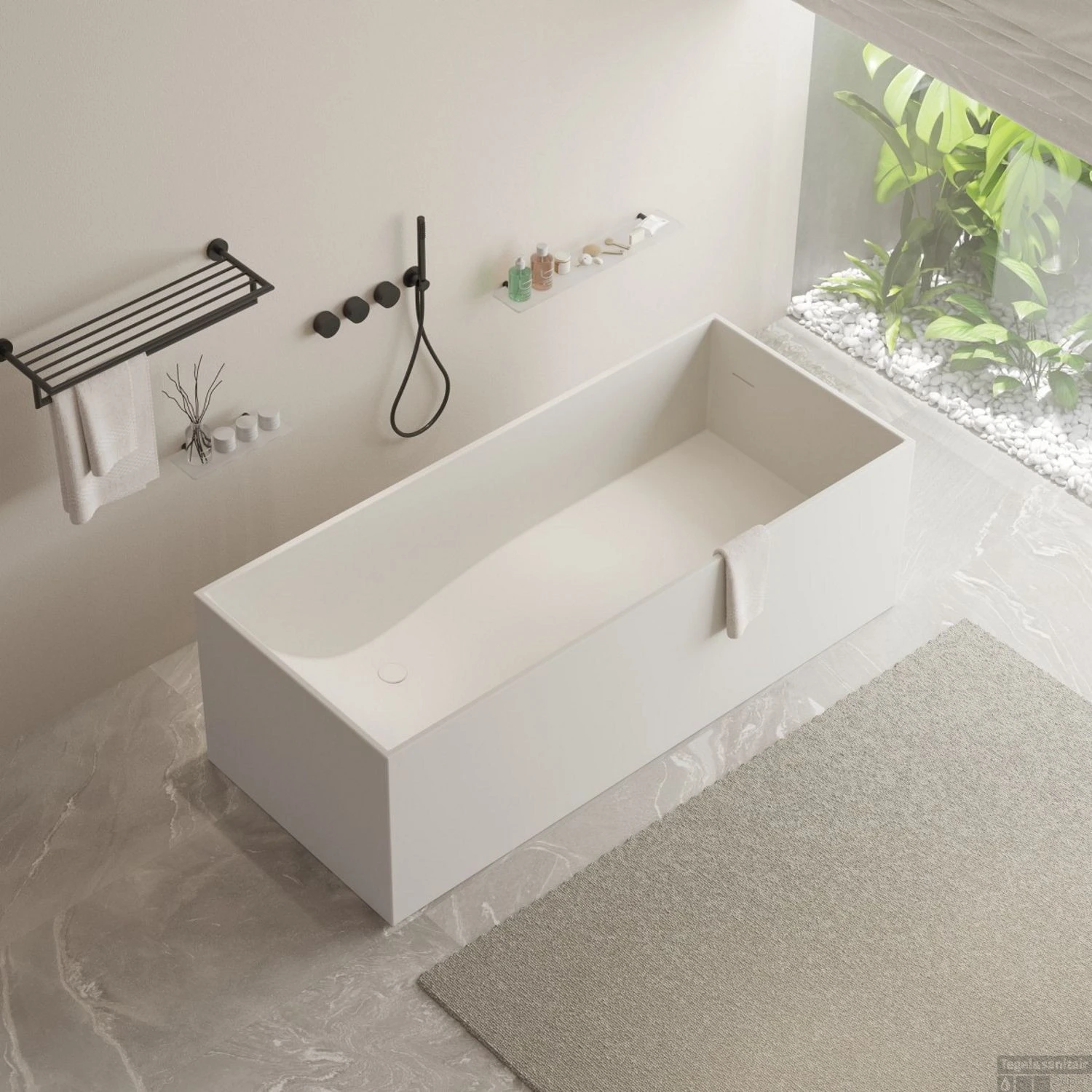 Ligbad Vrijstaand Ideavit Solidstar 170x72x55 Cm Solid Surface Mat Wit