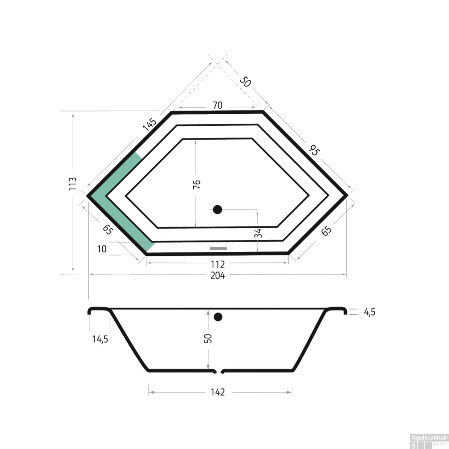 Ligbad Xenz Society 145 6-hoekig 145x145x50 Cm Inbouw Acryl Pergamon 2 Ligbad Xenz Society 145 6-hoekig 145x145x50 Cm Inbouw Acryl Pergamon - Afbeelding 2