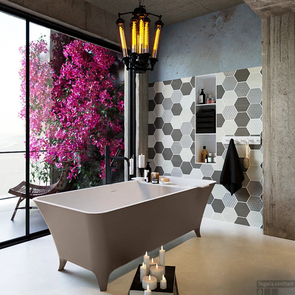 LUNDY Vrijstaand Bad 170x75cm Kleur Smoke / Talc 4 LUNDY Vrijstaand Bad 170x75cm Kleur Smoke / Talc - Afbeelding 4