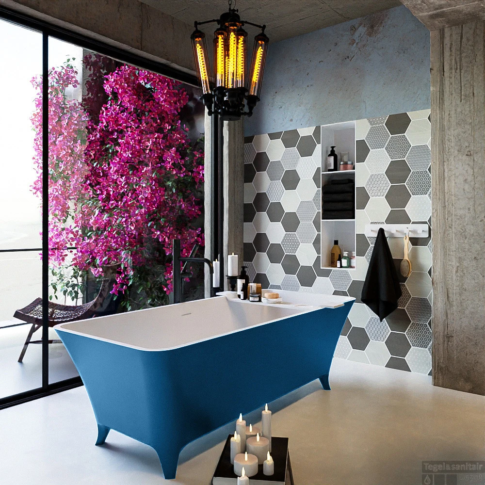 LUNDY Vrijstaand Bad 170x75cm Kleur Jeans / Talc 4 LUNDY Vrijstaand Bad 170x75cm Kleur Jeans / Talc - Afbeelding 4