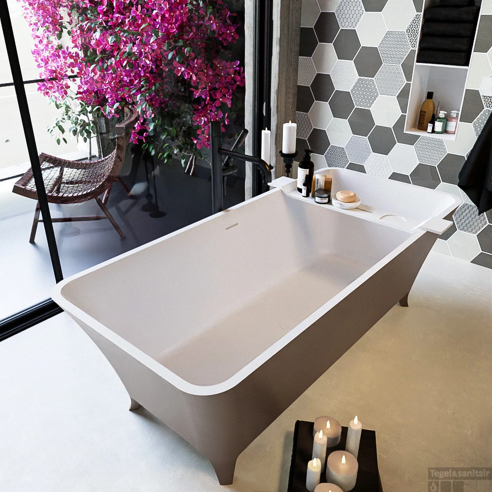 LUNDY Vrijstaand Bad 170x75cm Kleur Smoke / Talc 7 LUNDY Vrijstaand Bad 170x75cm Kleur Smoke / Talc - Afbeelding 7