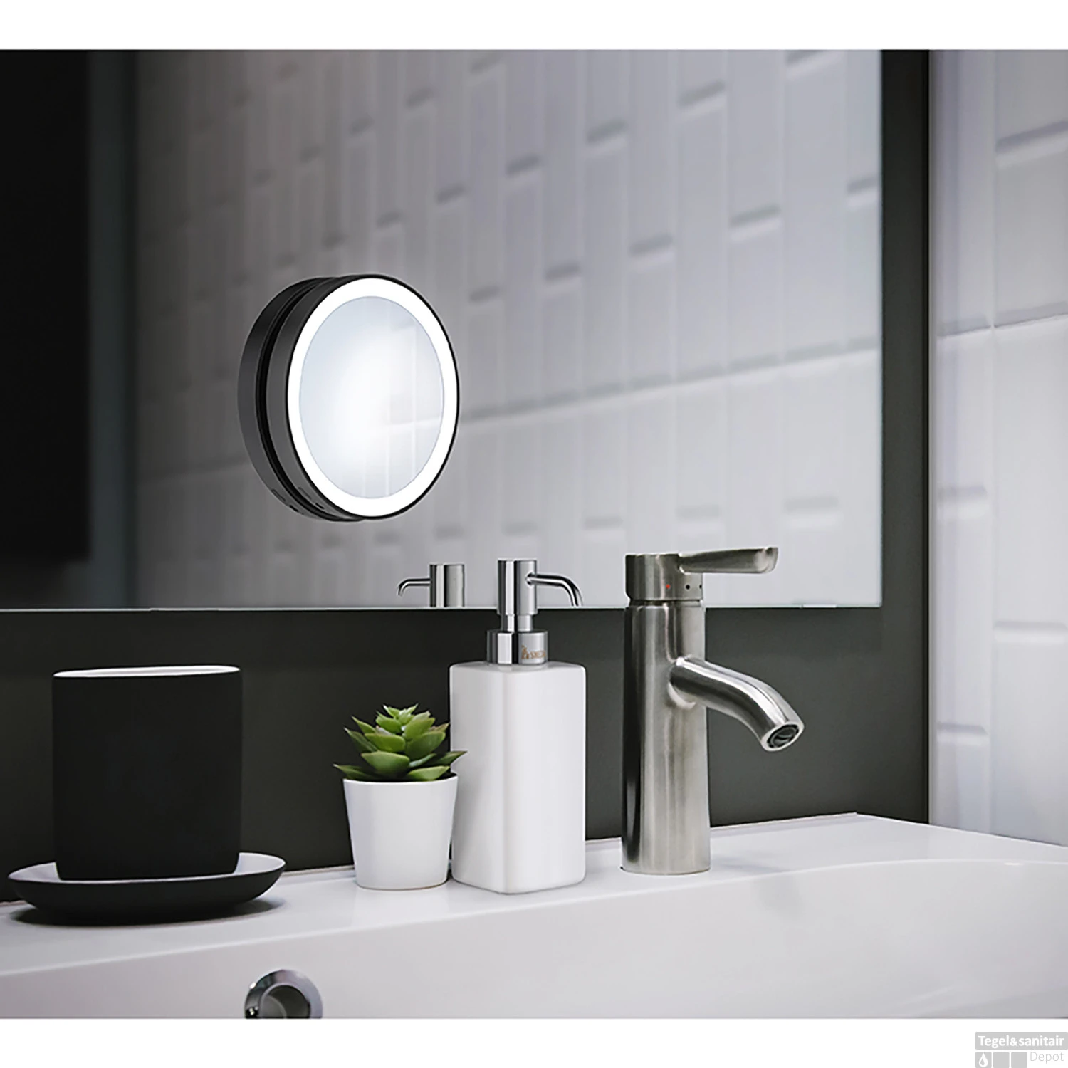 Make-up Spiegel LED Met Zuignappen Smedbo Ouline Lite 12x2 Mat Zwart 1 Make-up Spiegel LED Met Zuignappen Smedbo Ouline Lite 12x2 Mat Zwart