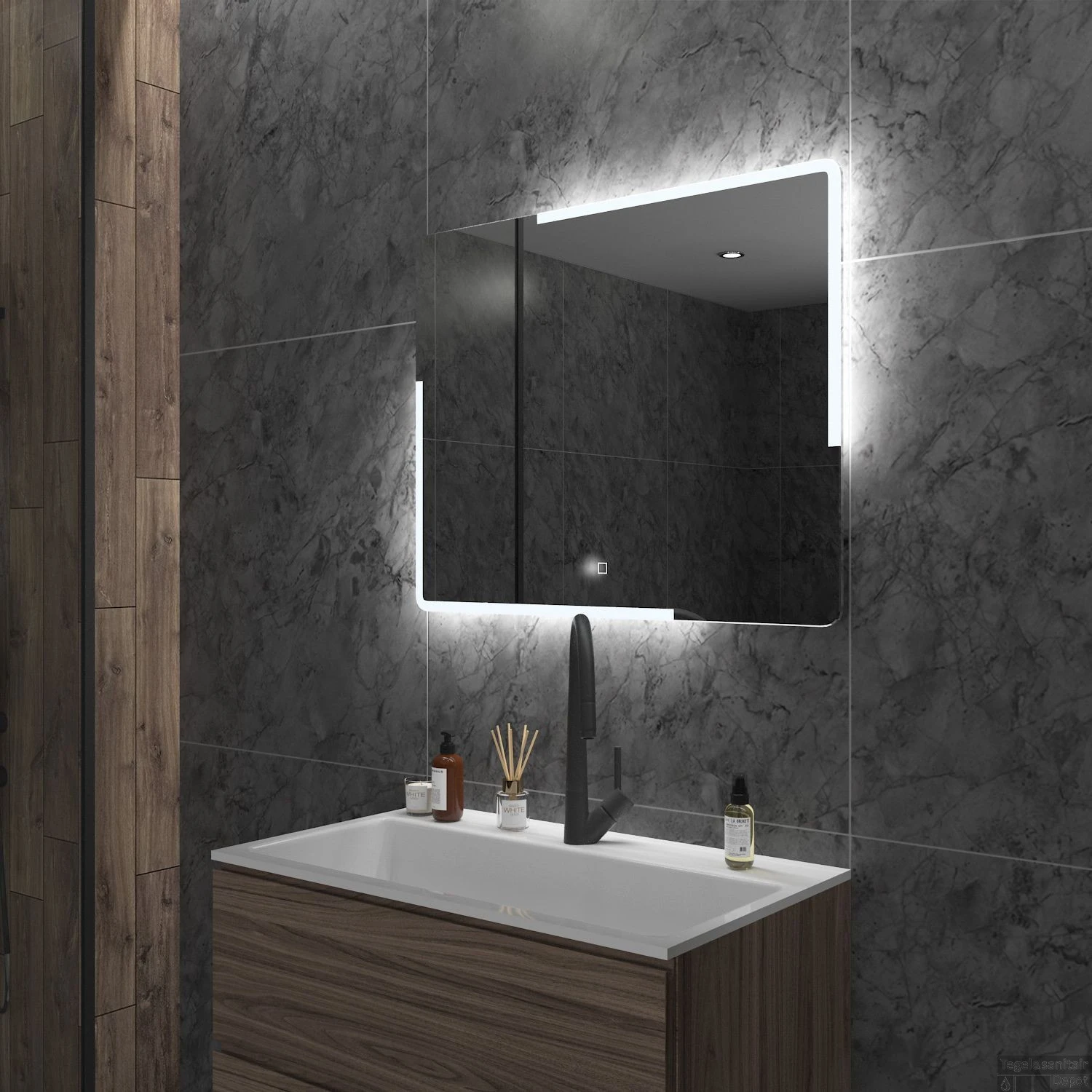 Badkamerspiegel Gliss Design Melite 90x70 Cm Met LED 2 Badkamerspiegel Gliss Design Melite 90x70 Cm Met LED - Afbeelding 2