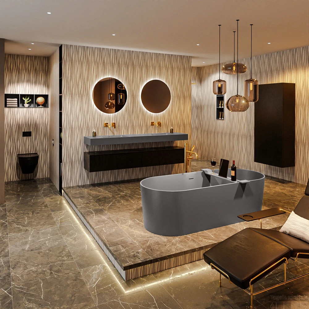 NOBLE Vrijstaand Bad 180x75cm Kleur Dark Grey / Dark Grey 2 NOBLE Vrijstaand Bad 180x75cm Kleur Dark Grey / Dark Grey - Afbeelding 2