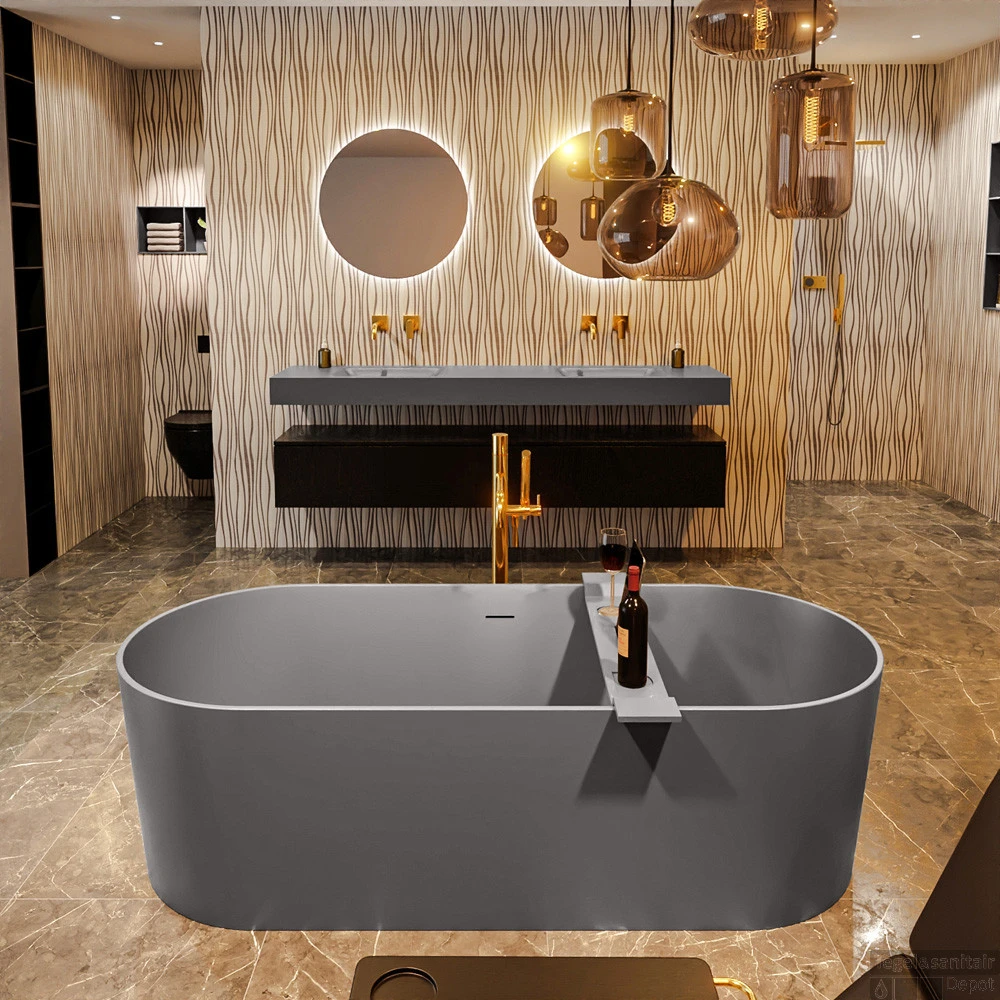 NOBLE Vrijstaand Bad 180x75cm Kleur Dark Grey / Dark Grey 3 NOBLE Vrijstaand Bad 180x75cm Kleur Dark Grey / Dark Grey - Afbeelding 3