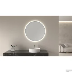 Ronde Spiegel Wiesbaden Novi Met LED, Dimbaar 60 Cm Mat Zwart -Zalig Baden Verkoopwinkel novi spiegels zwart sfeer 1 2