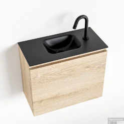 MONDIAZ OLAN 60cm Toiletmeubel Washed_oak. LEX Wastafel Urban Midden 1 Kraangat