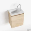 MONDIAZ OLAN 40cm Toiletmeubel Washed_oak. LEX Wastafel Talc Links 1 Kraangat