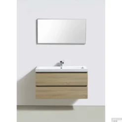 Badkamermeubelset Sanilux Trendline 100x47x50 Cm 2 Kraangaten Light Wood -Zalig Baden Verkoopwinkel onderkast sanilux trendline 100x47x50 cm light wood detail 2