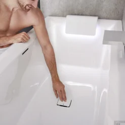 Ligbad Riho Still Square Met LED En Hoofdsteun 170x75 Cm Acryl Wit (Rechts) -Zalig Baden Verkoopwinkel riho still detailfoto badafvoer 2