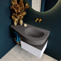 MONDIAZ RIVA 100cm Badmeubel Onderkast / Planchet Kleur Cale Met 1 Lade. Wastafel DULCET Rechts 0 Kraangaten Kleur Dark_Grey. -Zalig Baden Verkoopwinkel riva onderkast cale dulcet planchet dark grey top 0003