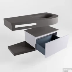 MONDIAZ RIVA 100cm Badmeubel Onderkast / Planchet Kleur Cale Met 1 Lade. Wastafel DULCET Rechts 0 Kraangaten Kleur Dark_Grey. -Zalig Baden Verkoopwinkel riva onderkast cale planchet dulcet dark grey google 5 0003