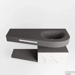 MONDIAZ RIVA 120cm Badmeubel Onderkast / Planchet Kleur Carrara Met 1 Lade. Wastafel DULCET Rechts 0 Kraangaten Kleur Dark_Grey. -Zalig Baden Verkoopwinkel riva onderkast carrara planchet dulcet dark grey google 3 0007