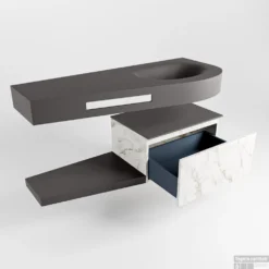 MONDIAZ RIVA 120cm Badmeubel Onderkast / Planchet Kleur Carrara Met 1 Lade. Wastafel DULCET Rechts 0 Kraangaten Kleur Dark_Grey. -Zalig Baden Verkoopwinkel riva onderkast carrara planchet dulcet dark grey google 5 0007