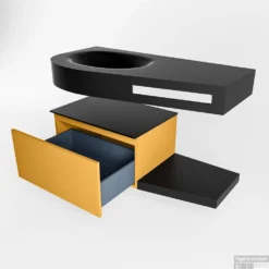 MONDIAZ RIVA 100cm Badmeubel Onderkast / Planchet Kleur Ocher Met 1 Lade. Wastafel DULCET Links 0 Kraangaten Kleur Urban. -Zalig Baden Verkoopwinkel riva onderkast ocher planchet dulcet urban google 5 0002