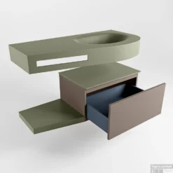 MONDIAZ RIVA 100cm Badmeubel Onderkast / Planchet Kleur Smoke Met 1 Lade. Wastafel DULCET Rechts 1 Kraangat Kleur Army. -Zalig Baden Verkoopwinkel riva onderkast smoke planchet dulcet army google 5 0005