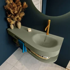 MONDIAZ RIVA 120cm Wastafel Met Planchet Kleur Army. Wastafel DULCET Rechts 1 Kraangaten Kleur Army. -Zalig Baden Verkoopwinkel riva planchet army dulcet army top 0009