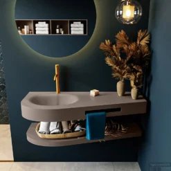 MONDIAZ RIVA 120cm Wastafel Met Planchet Kleur Smoke. Wastafel DULCET Links 1 Kraangaten Kleur Smoke.